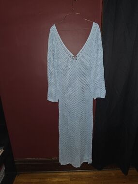 Light Blue Crochet V-Neck Maxi Dress Swim Coverup